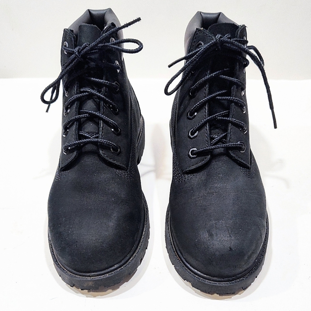 Timberland Youth 12707 Premium Waterproof Boots Black Nubuck Leather Girls 3 US - Picture 3 of 13